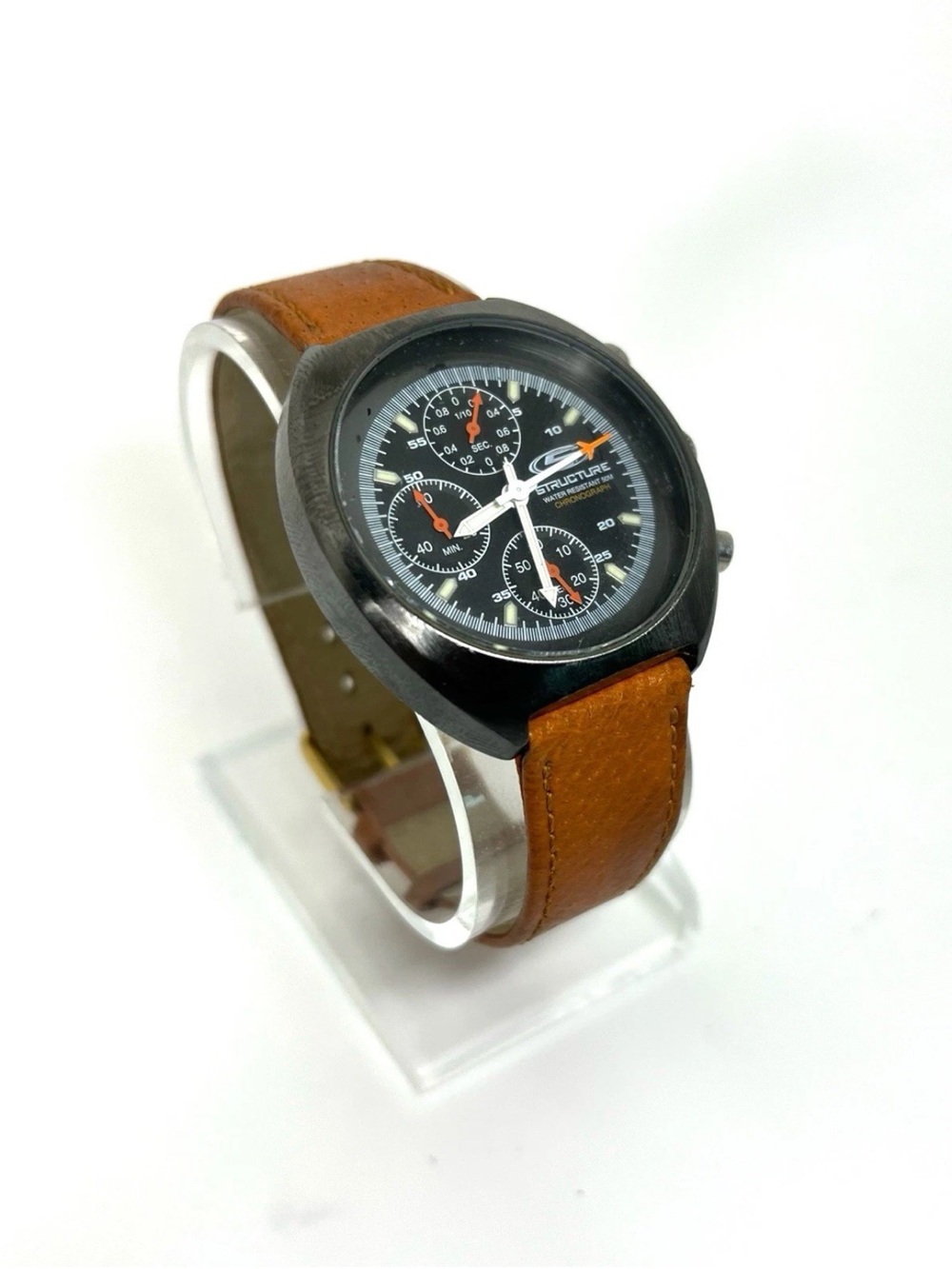 Structure Black Dial Chronograph Watch with Tan Leather Strap